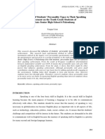 The Influence of Students' Personality Types To Their Speaking Achievement On The Tenth Grade Students of The State Senior High School 6 Palembang