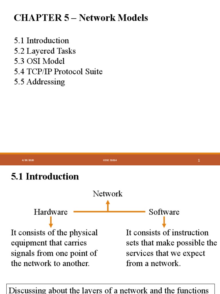 CHAPTER 5 - Network Models: 5.2 Layered Tasks 5.3 OSI Model 5.4 TCP/IP ...