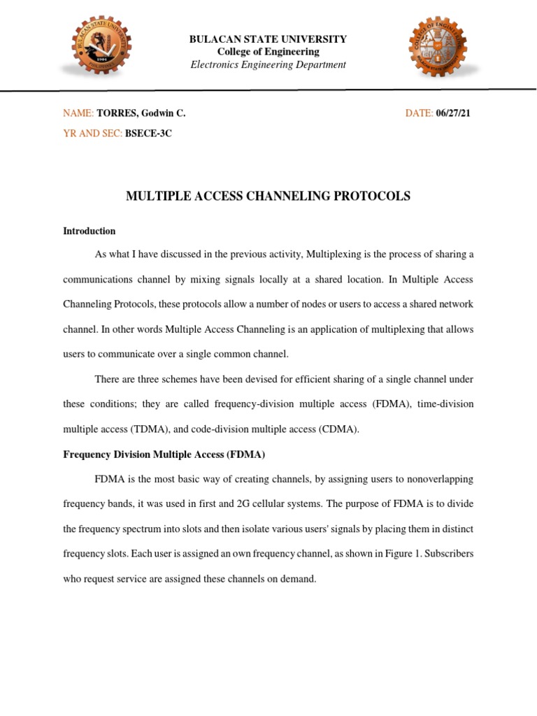 Activity 3 Multiple Access Channeling Protocols PDF Channel Access