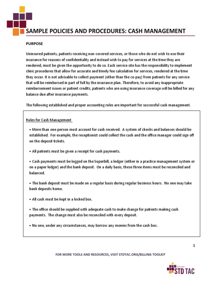 Sample Policies and Procedures: Cash Management: Purpose | Download ...