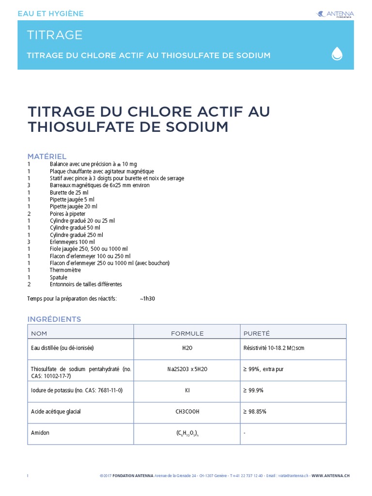Titrage Du Chlore Actif Au Thiosulfate de Sodium FR Web 08.2017 — free download
