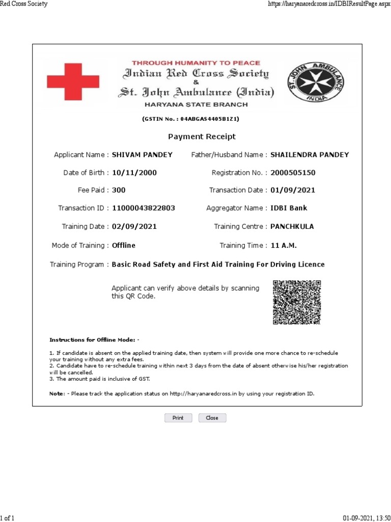 Red Coss Fee Receipt | PDF
