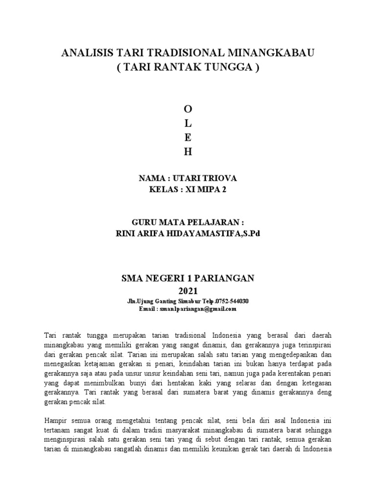 Analisis Tari Rantak Tungga Minangkabau | PDF