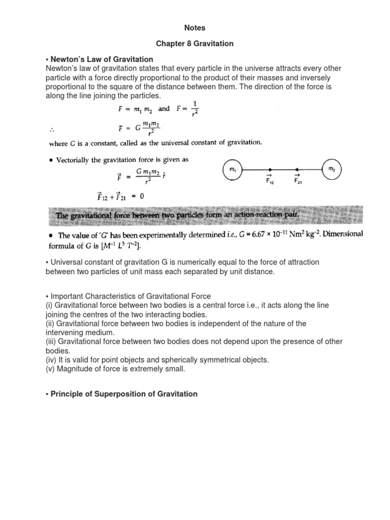 Class 11 Gravitation Notes and Formulas | PDF | Gravity | Orbit