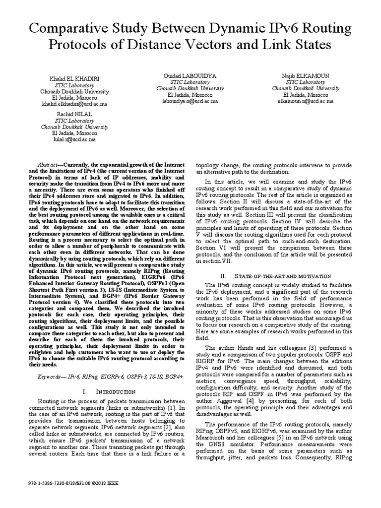 Comparative Study Between Dynamic Ipv6 Routing Protocols of Distance Vectors and Link States
