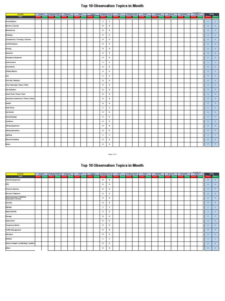 Top 10 Monthly Safety Observations | PDF | Occupational Safety And ...