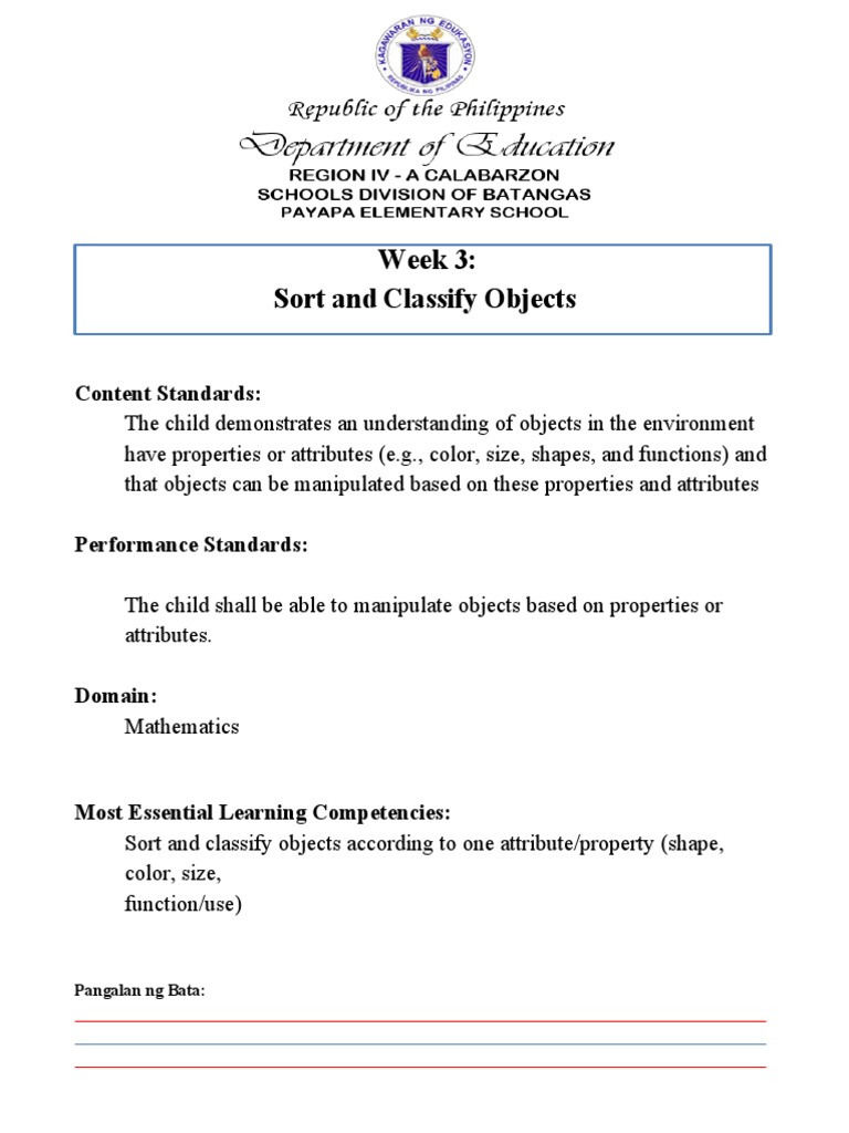 WEEK-3a-Sort and Classify Objects | PDF