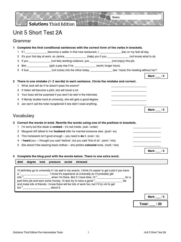 Unit 5 Short Test 2A Solutions | PDF | Linguistic Morphology | Syntax