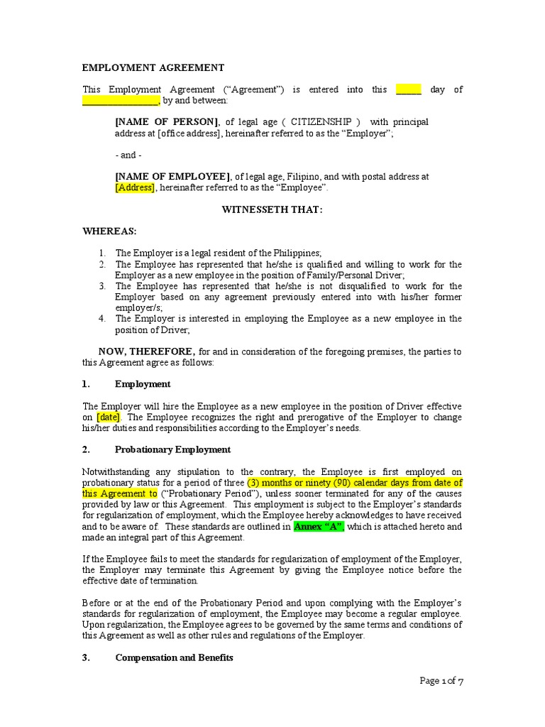 Sample Employment Contract For Driver | PDF | Employment | Confidentiality