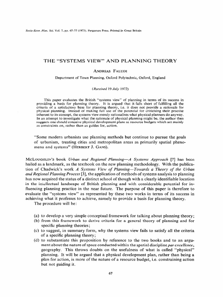 The Systems View and Planning Theory PDF Space System