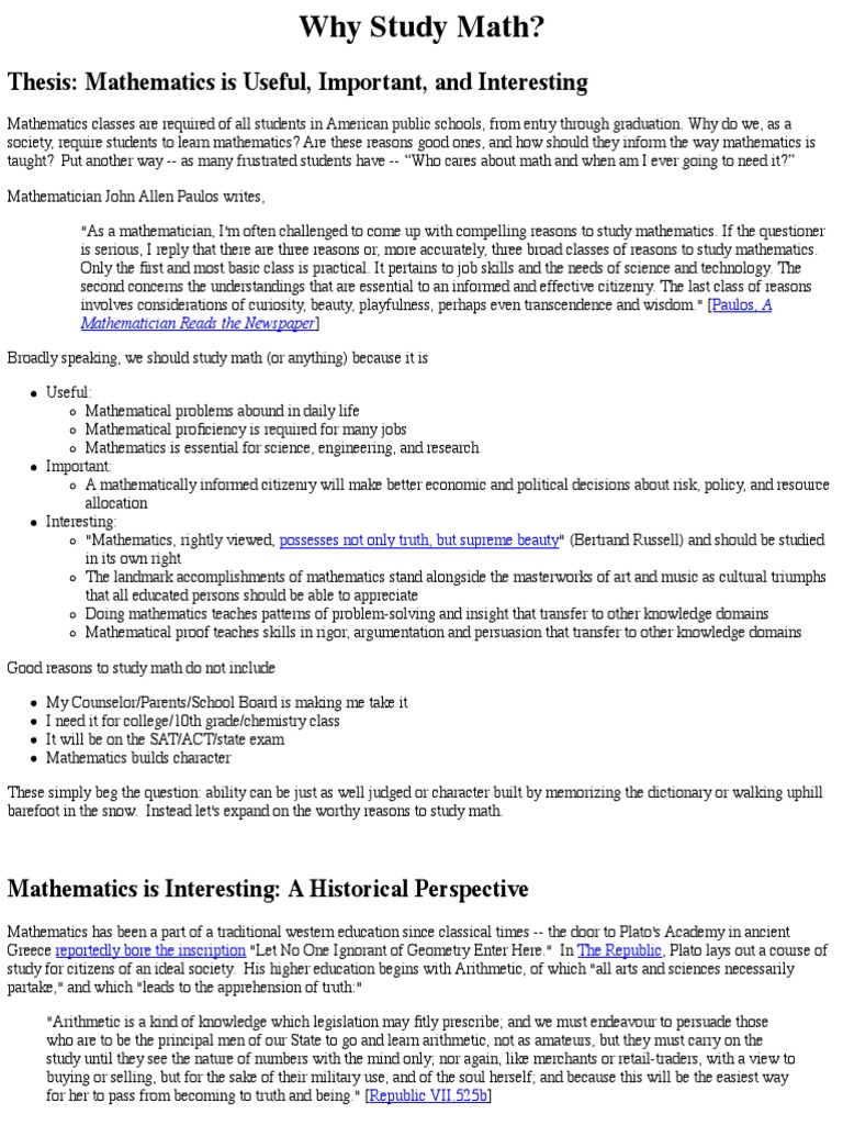 Why Study Math | PDF | Mathematics | Theory