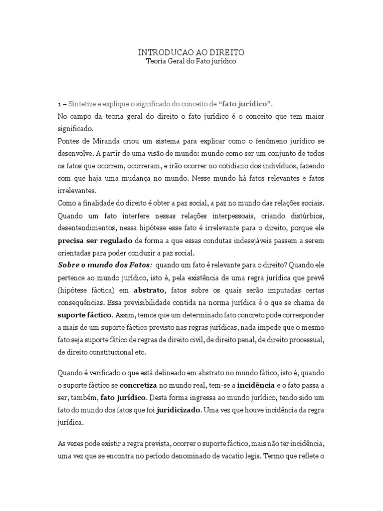 Teoria do Fato Jurídico: Conceitos e Classificações | PDF | Direitos ...