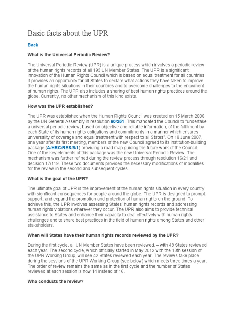 Basic Facts About The Upr | Basic Facts – DKRISP