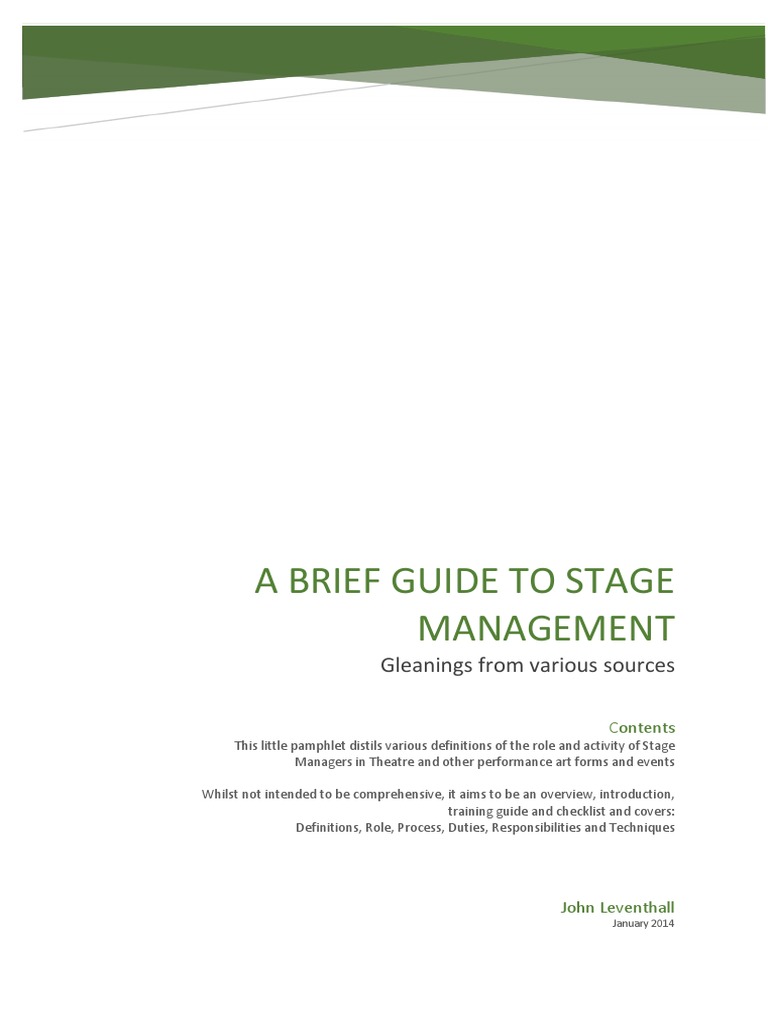 A Brief Guide To Stage Management Gleanings From Various Sources PDF