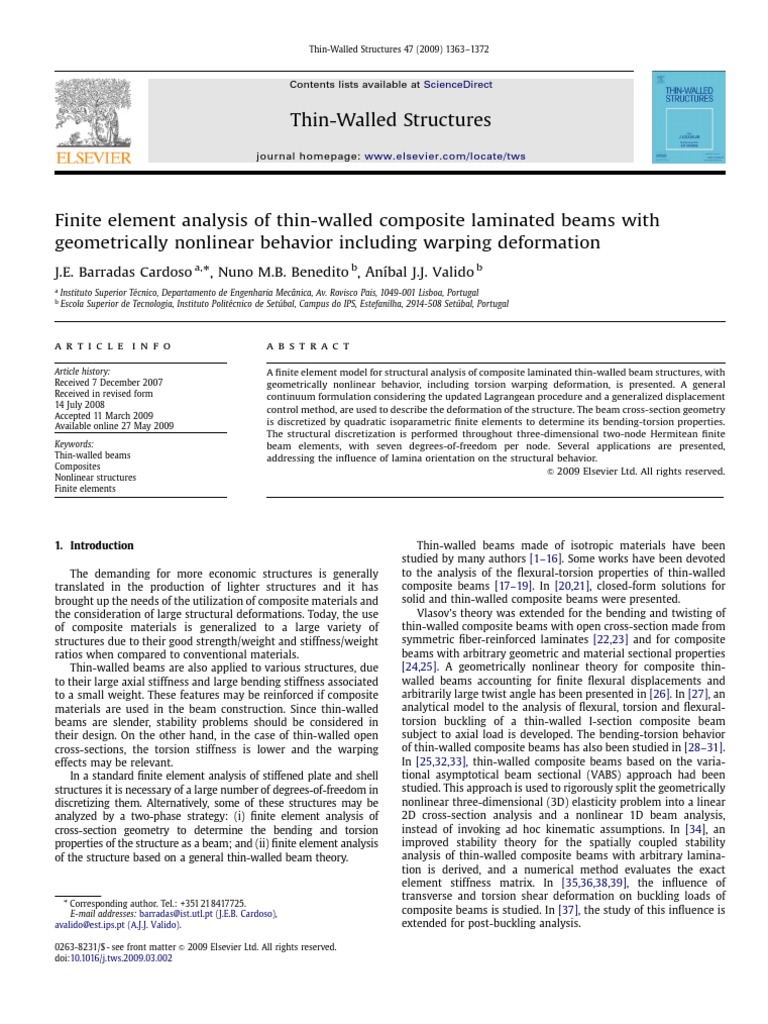 Finite Element Analysis of Thin - Walled Composite Laminated Beams With ...