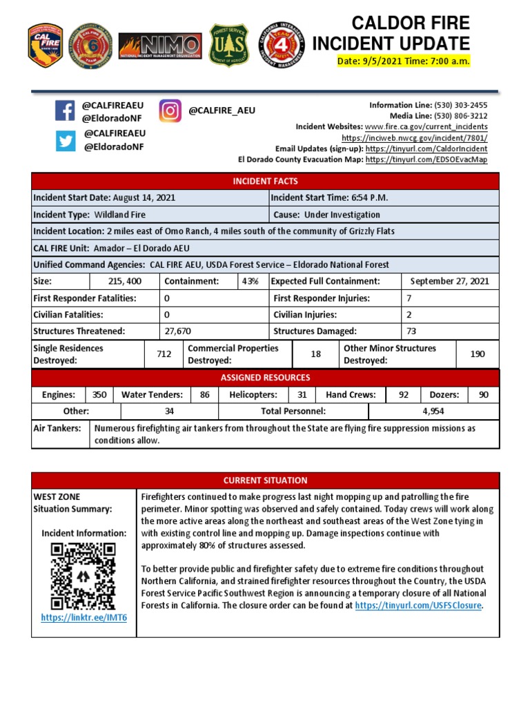 Caldor Fire Incident Update 2021 | PDF | Firefighter | Lake Tahoe