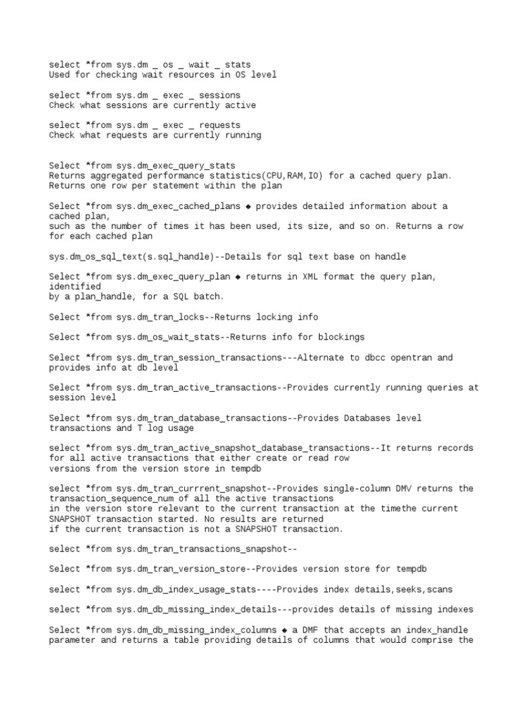 Performance DMV Query PDF Microsoft Sql Server Database Index