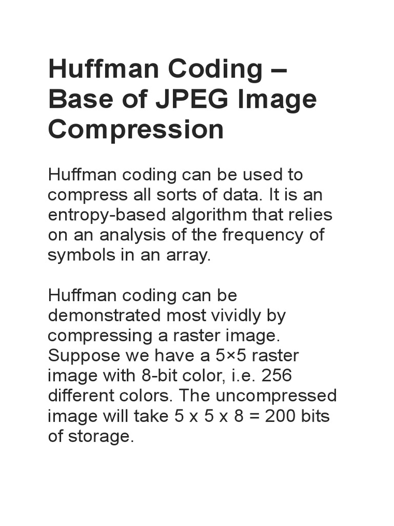 Huffman Coding - Base of JPEG Image Compression | PDF | Data ...