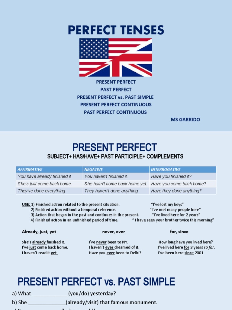 Perfect Tenses Overview | PDF | Syntax | Language Mechanics