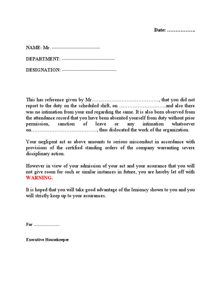 Employee Warning for Attendance Misconduct | PDF
