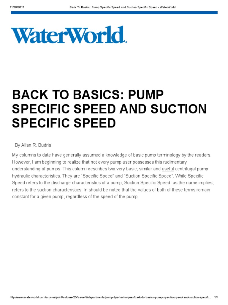 Back To Basics Pump Specific Speed and Suction Specific Speed WaterWorld PDF Pump Gases