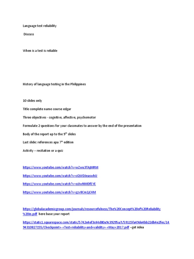 Language Test Reliability Overview | PDF | Educational Assessment ...