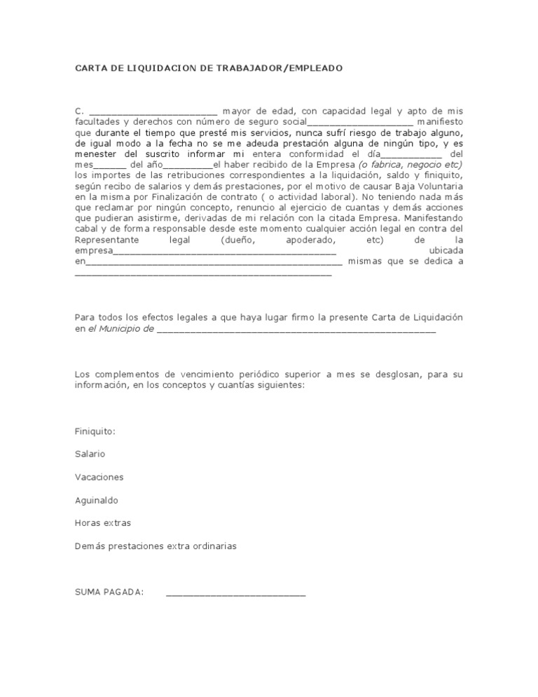 Carta de Liquidacion de Trabajador | PDF | Salario | Economias
