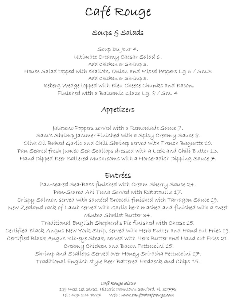 Café Rouge Menu: Soups, Salads & Entrées | PDF