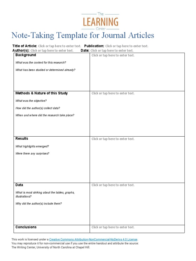 Journal Article Note-Taking Template | PDF