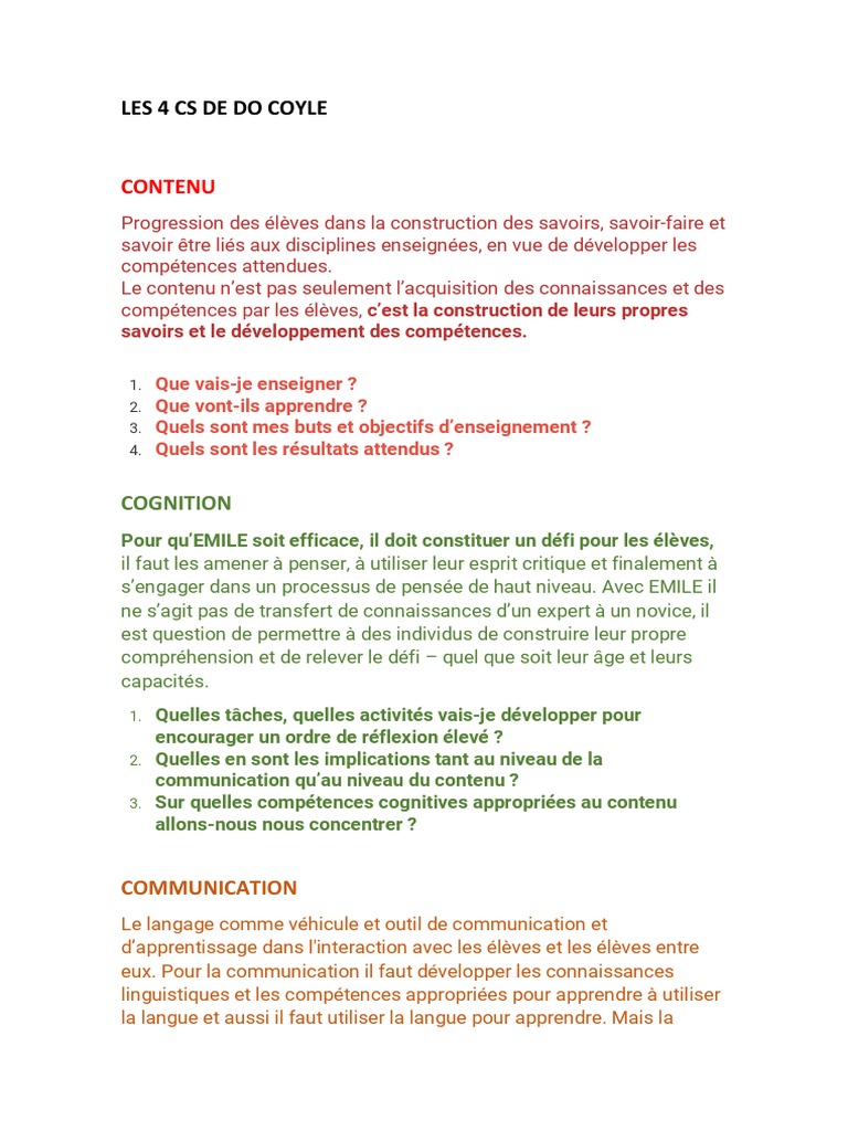Les 4 Cs de Do Coyle en Éducation | PDF | Apprentissage | la communication