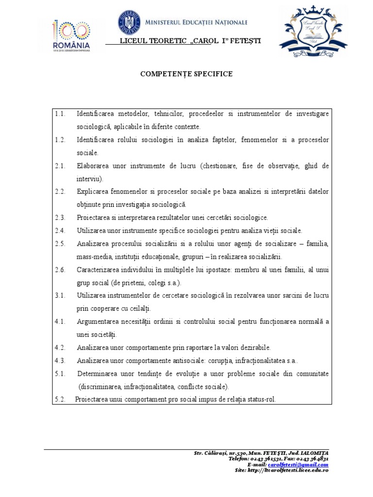 Competente Specifice Sociologie 2020-2021 | PDF