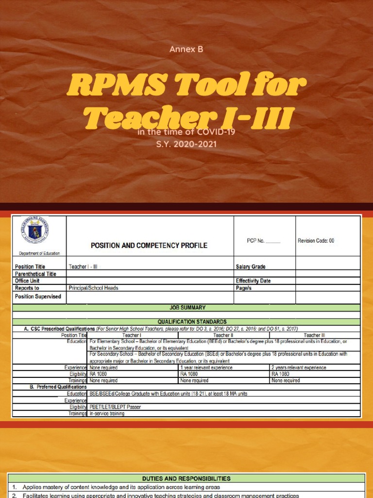 RPMS Tool For Teacher I-III: Annex B | PDF | Educational Technology ...