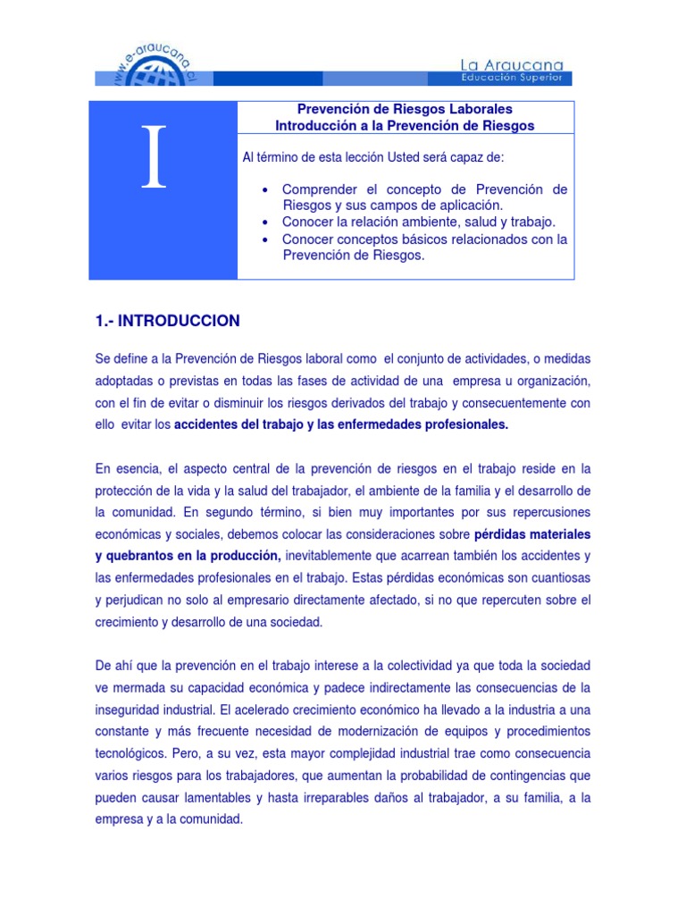 Leccion 1 - Prevencion de Riesgos Laborales | PDF | Seguridad y salud ...