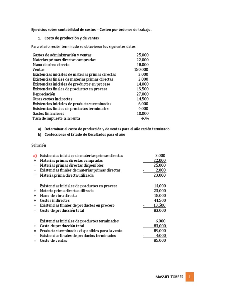 Ejercicios Sobre Contabilidad de Costos | PDF | Gestión de la cadena de ...
