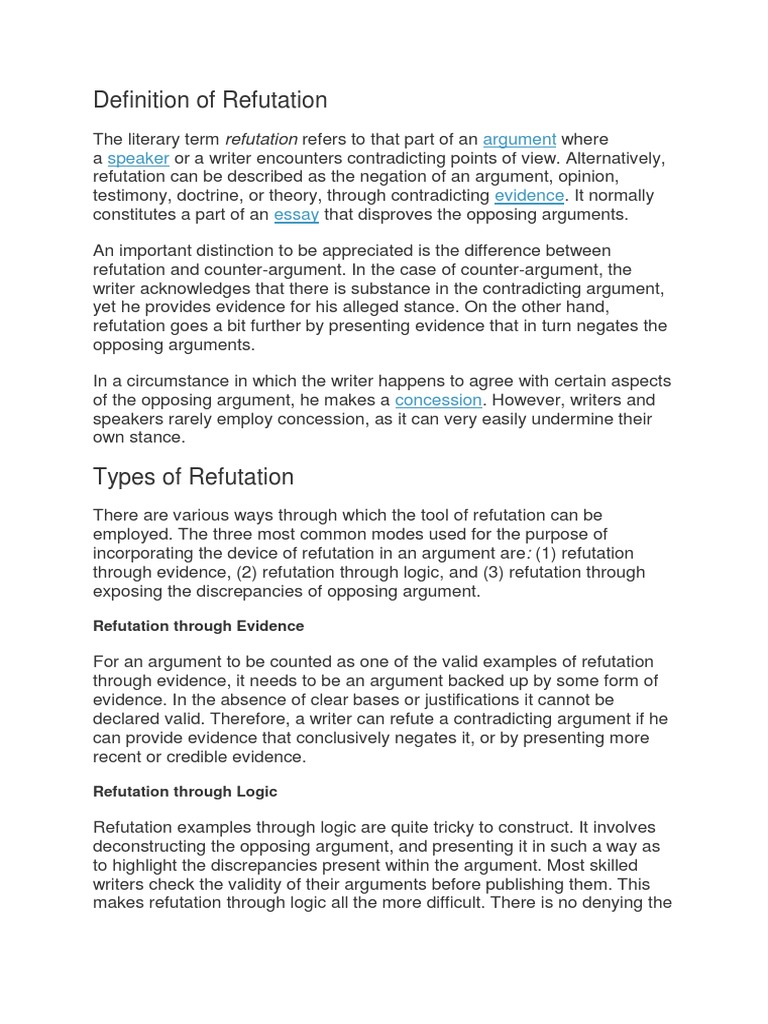 Definition of Refutation Argument Speaker Evidence Essay PDF