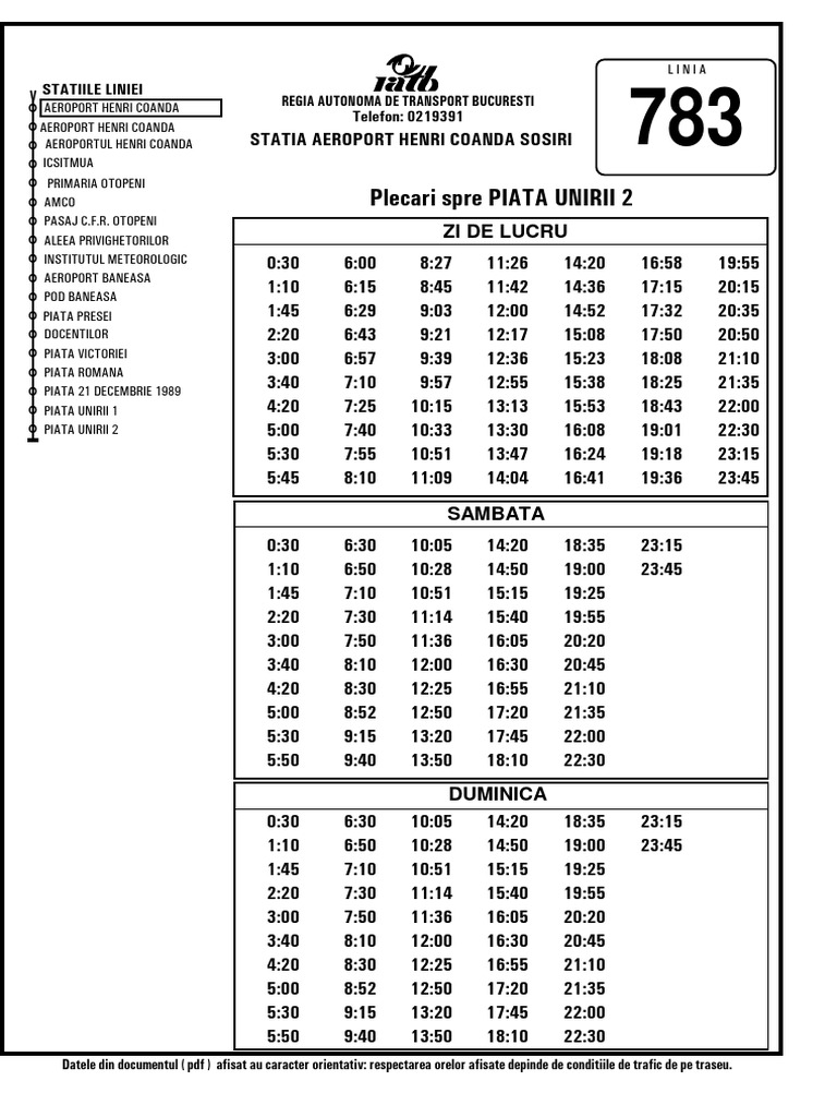 Traseu RATB 783 | PDF
