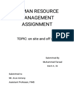 HUMAN RESOURCE MANAGEMENT ASSIGNMENT ON-SITE AND OFF-SITE