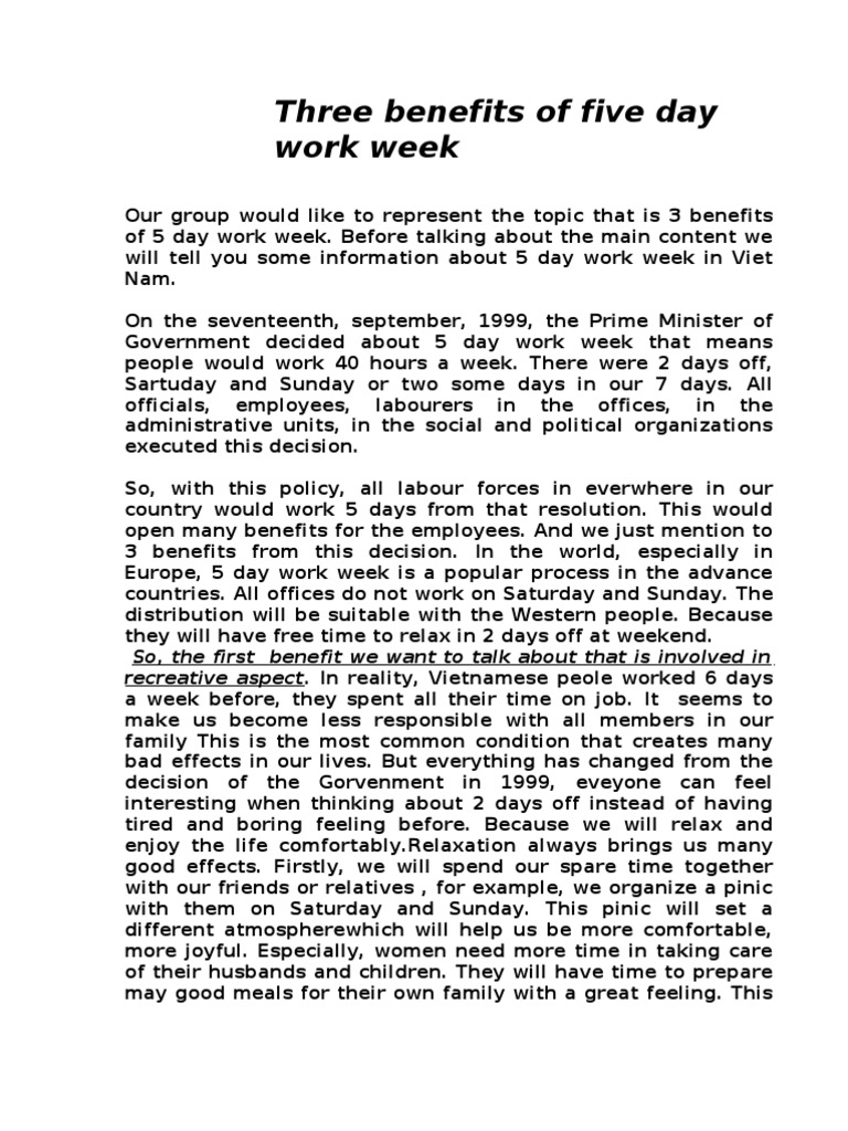 Three Benefits of Five Day Work Week  Workweek And Weekend  Economic 