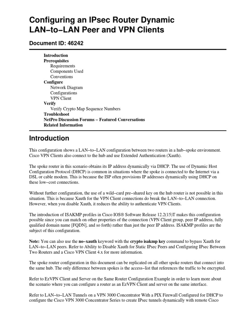 Configuring An IPsec Router Dynamic Lan To Lan VPN Client | PDF ...