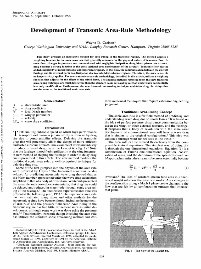 Development of Transonic Arearule Methodology 1995 | PDF | Drag ...