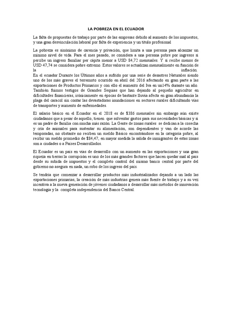 La Pobreza en El Ecuador | PDF | Pobreza | Pobreza e indigencia