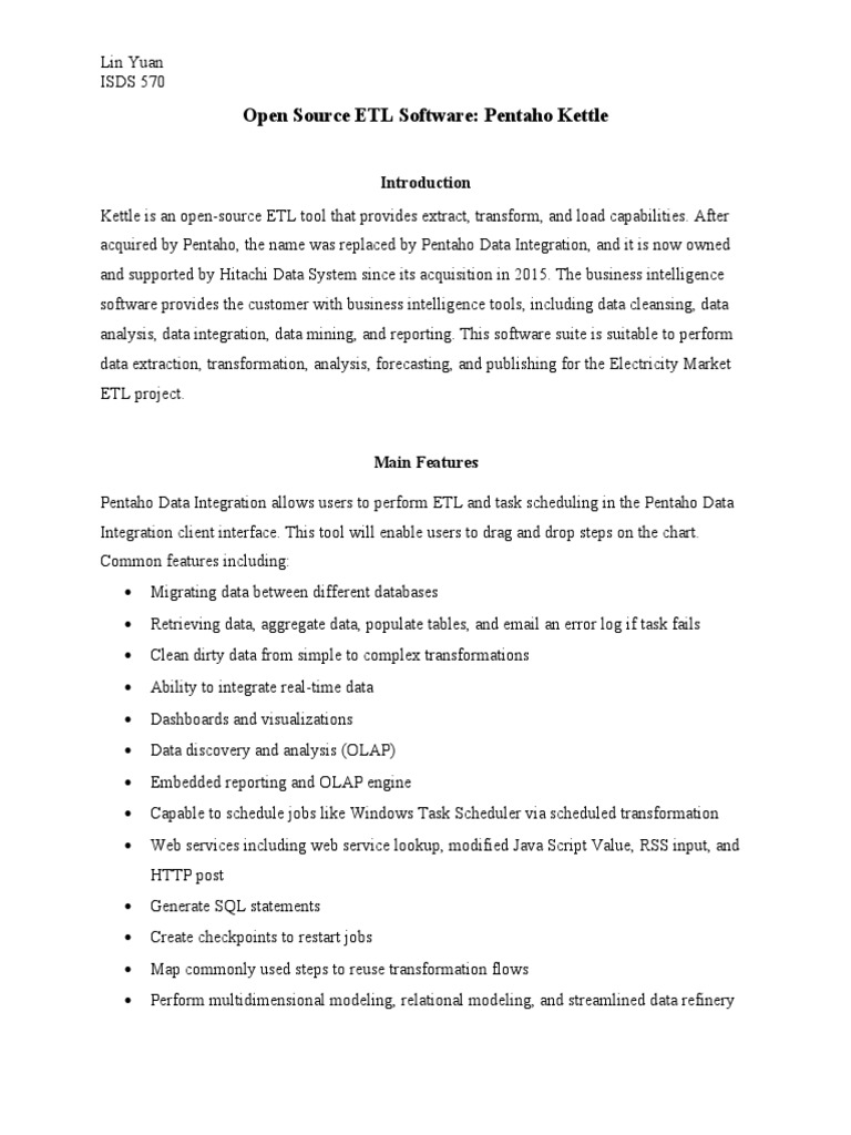 Open Source ETL Software Pentaho Kettle PDF Computer Engineering