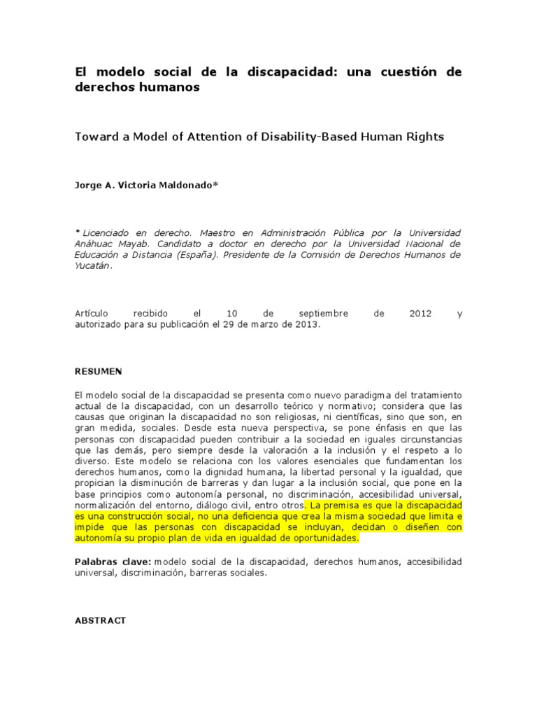 Modelo social de discapacidad y derechos humanos | PDF | Invalidez ...