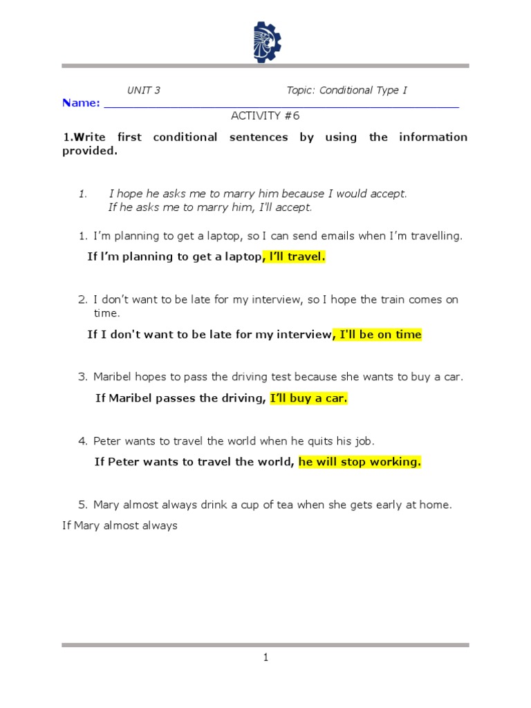 3.3 Conditional Type 1 Exercises 6 | PDF | Cognition | Linguistics