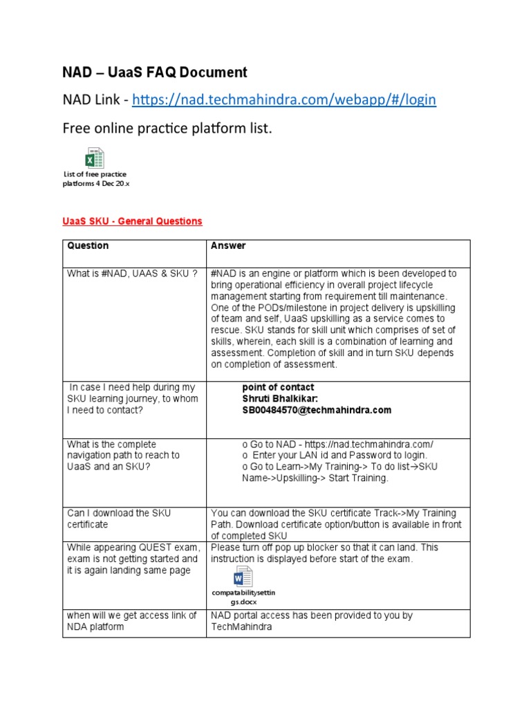 Nad link free online practice platform list nad uaas faq document