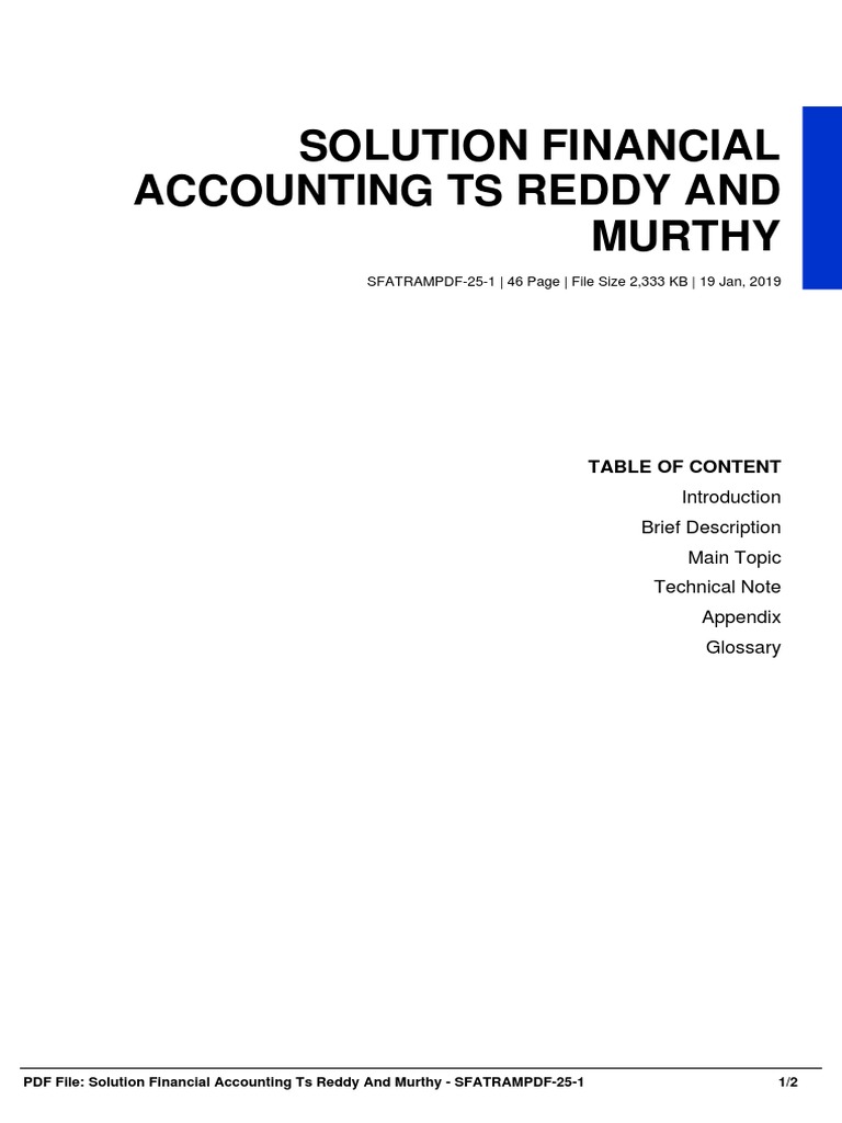Solution Financial Accounting Ts Reddy and Murthy Table of Content