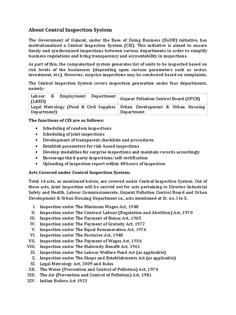 Gujarat's Central Inspection System | PDF | Employment | Wage