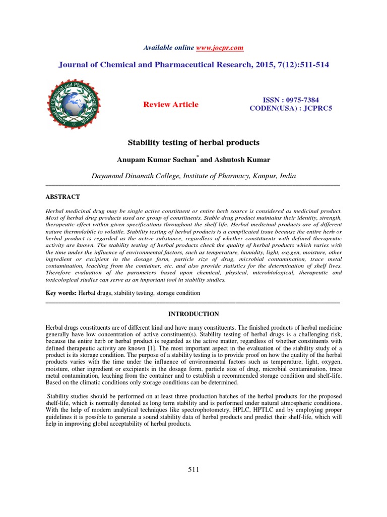Stability Testing of Herbal Products PDF Shelf Life Biomarker