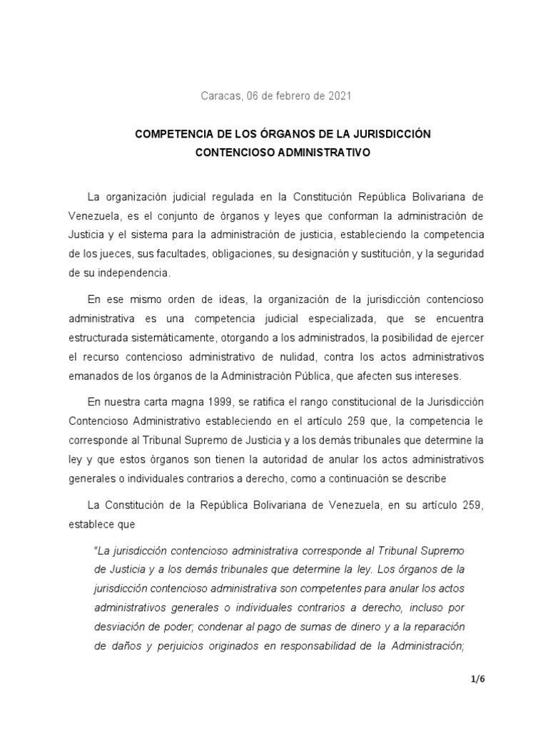 Competencia de la Jurisdicción Contencioso Administrativa | PDF | Ley ...