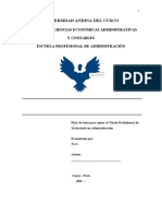 Plan de tesis para optar el Título Profesional de Licenciado en Administración en la Universidad Andina del Cusco